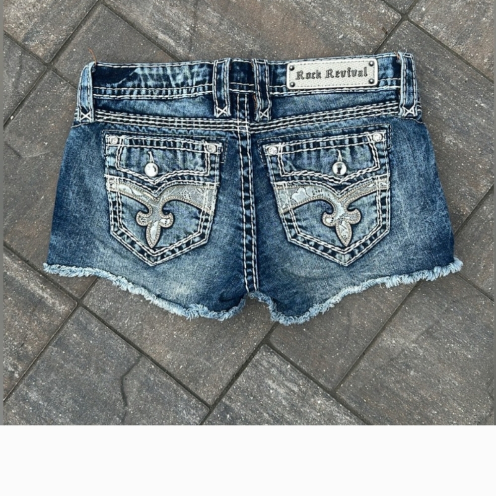 Rock Revival Kai Denim Jean Shorts Women 27 Casual Boho Embellished Frayed Retro - Picture 2 of 2